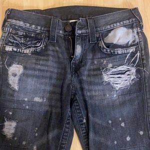 1 DAY SALE Men’s true religion jeans black distressed with paint splatter sz 30